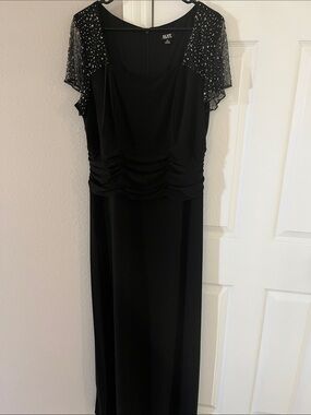 SLNY Black Maxi Dress with Beaded Sheer Sleeves